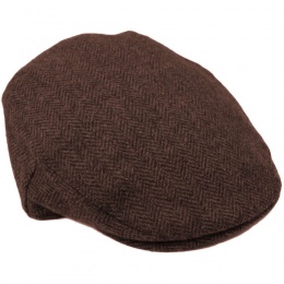 Boys Dark Brown Tweed Herringbone Flat Cap